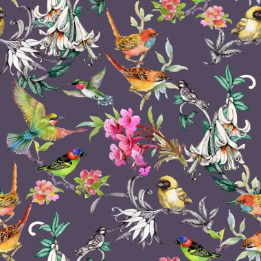  çiçekler ve kuşlar ile desen 