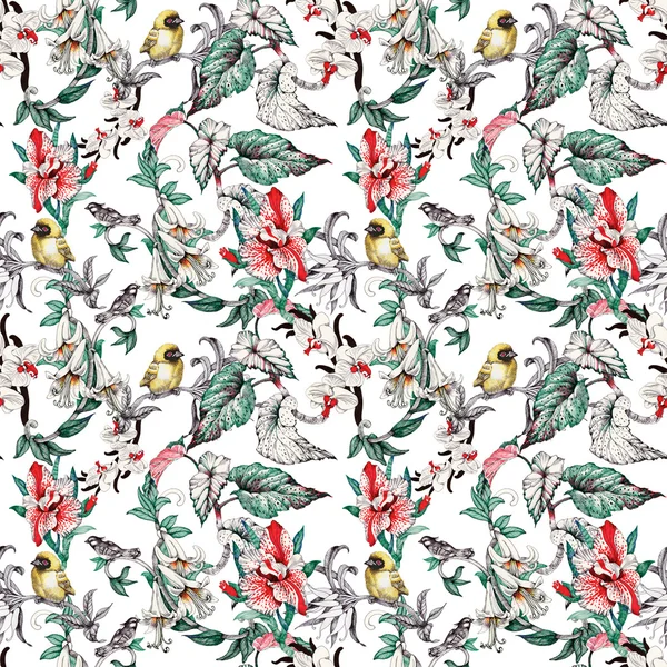 pattern with flowers and birds