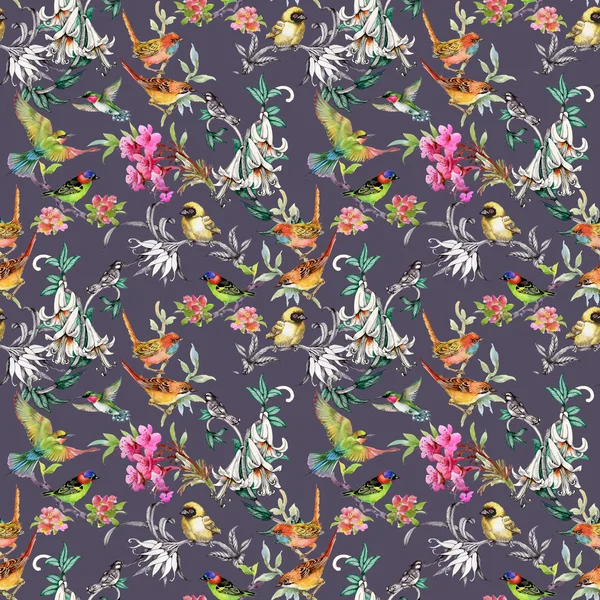 Pattern with flowers and birds — Stock Photo, Image