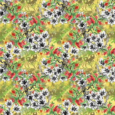 Çiçek mürekkep ve sulu boya Dikişsiz desen