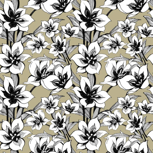 Floral ink seamless pattern — Stock Photo, Image