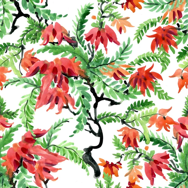 Blommig tusch och akvarell seamless mönster — Stockfoto