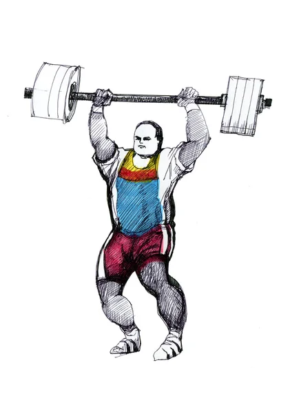 Weightlifter with barbell hand drawn — Stock Photo, Image