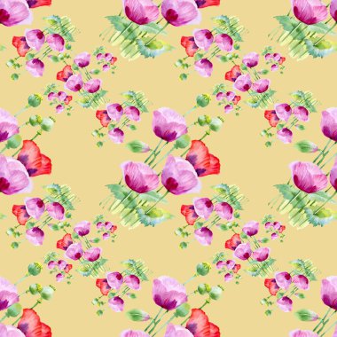 Haşhaş çiçekleriyle kusursuz desen