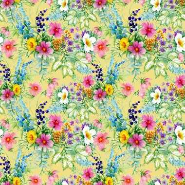 Yabani çilek ve çiçek açan çiçek deseni