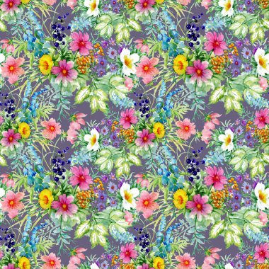 Yabani çilek ve çiçek açan çiçek deseni