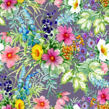 Yabani çilek ve çiçek açan çiçek deseni