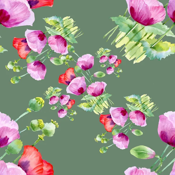 Απρόσκοπτη μοτίβο με άνθη παπαρούνας — Φωτογραφία Αρχείου