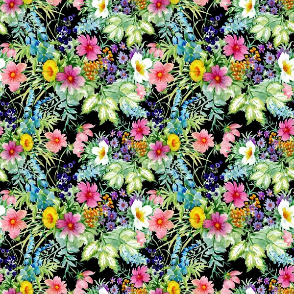 Bacche di bosco e fiori in fiore modello — Foto Stock