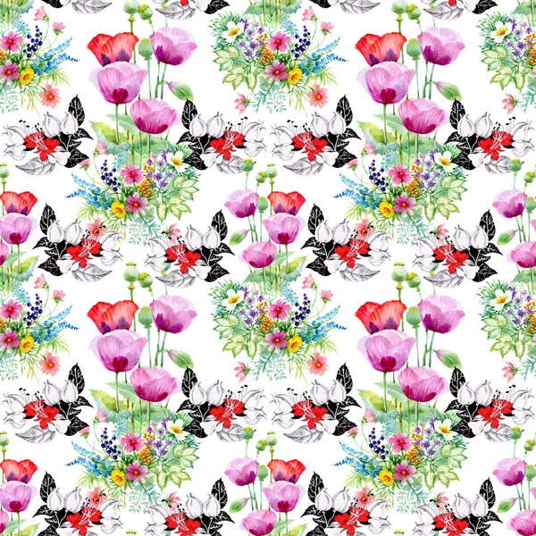 Beautiful summer flowers and leaves pattern — Stock Photo, Image