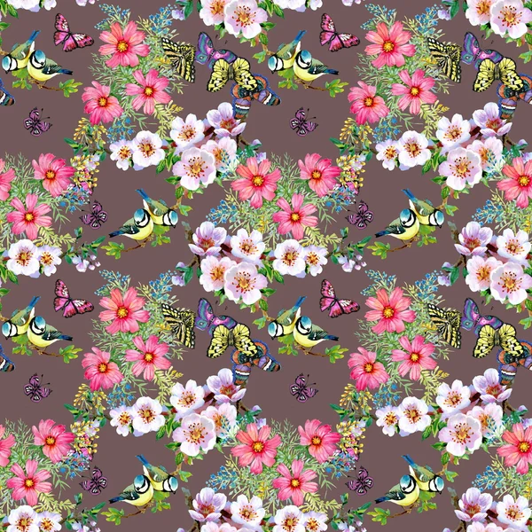 Beautiful flowers and birds pattern — Stock Photo, Image