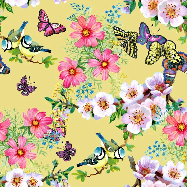 Beautiful flowers and birds pattern