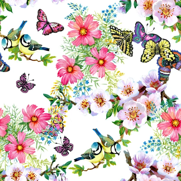 Beautiful flowers and birds pattern