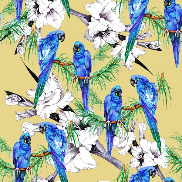 parrots and  flowers pattern