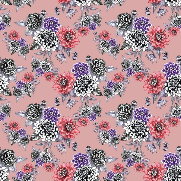 Pattern with garden flowers — Stock Photo, Image