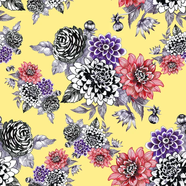 Patroon met tuin bloemen — Stockfoto