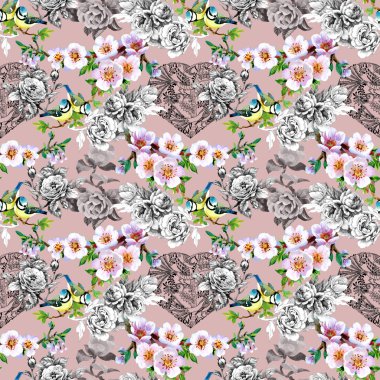 Dalları üzerinde parlak kuşlar 