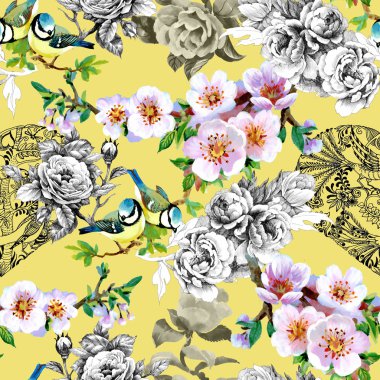 Dalları üzerinde parlak kuşlar 