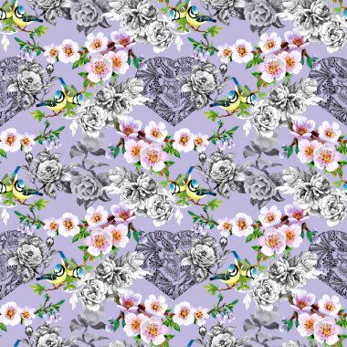 Dalları üzerinde parlak kuşlar 