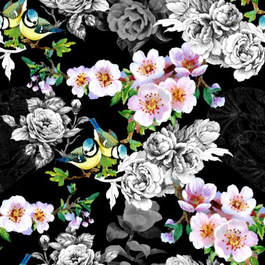 Dalları üzerinde parlak kuşlar 