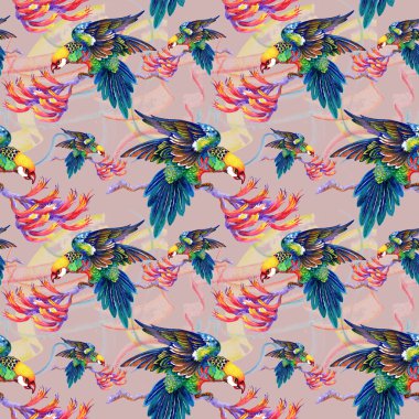 Dalları üzerinde parlak kuşlar 