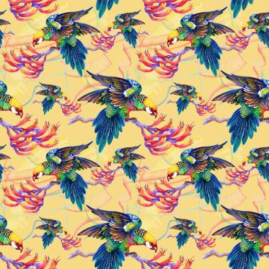 Dalları üzerinde parlak kuşlar 