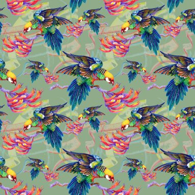 Dalları üzerinde parlak kuşlar 