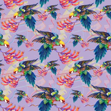 Dalları üzerinde parlak kuşlar 