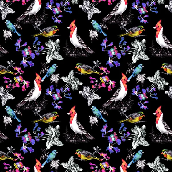 Güzel çiçekler ve kuşlar ile desen