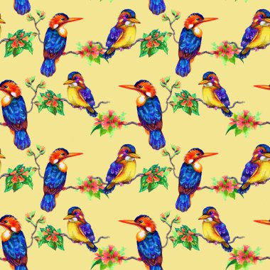 Güzel kuş ve çiçek deseni 