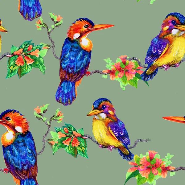 Beautiful birds and flowers pattern — Stock Photo, Image