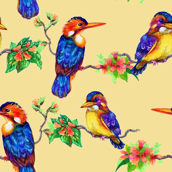 Beautiful birds and flowers pattern — Stock Photo, Image