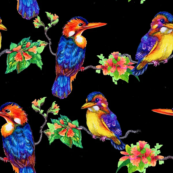 Beautiful birds and flowers pattern — Stock Photo, Image