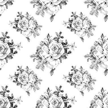 siyah-beyaz gül ile Seamless Modeli