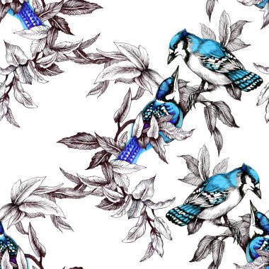 Yaprakları ile şube kuşlarda ile Seamless Modeli 