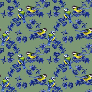 Bahar dal seamless modeli kuşlarda 