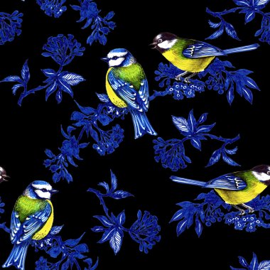 Bahar dal seamless modeli kuşlarda 