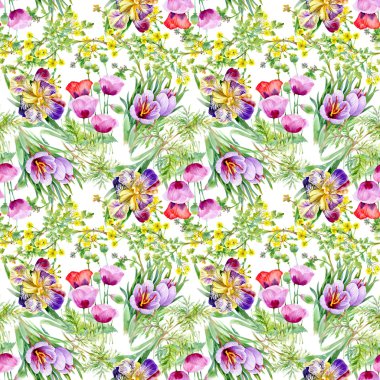 Sulu Boya Dikişsiz çiçek desenli