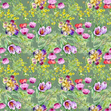 Sulu Boya Dikişsiz çiçek desenli