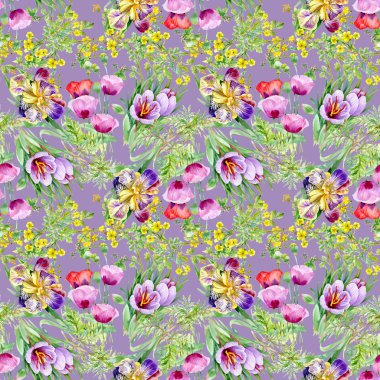 Sulu Boya Dikişsiz çiçek desenli