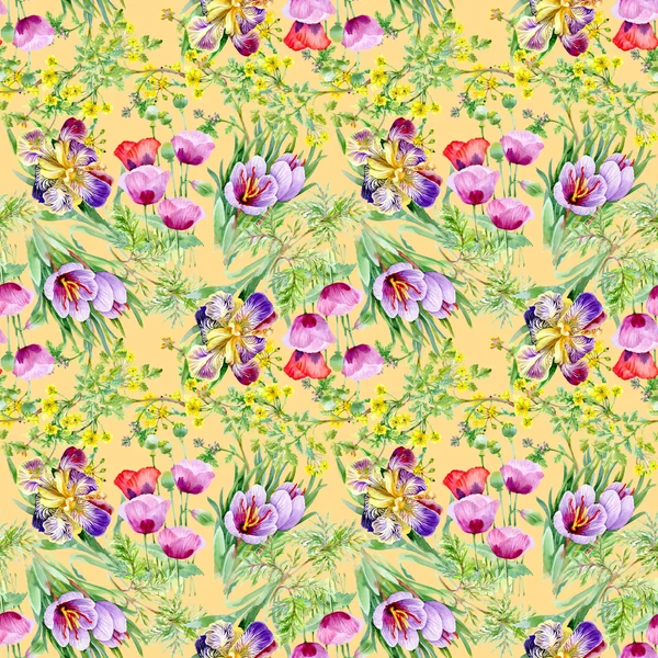 Ακουαρέλα άνευ ραφής λουλουδάτο μοτίβο — Φωτογραφία Αρχείου