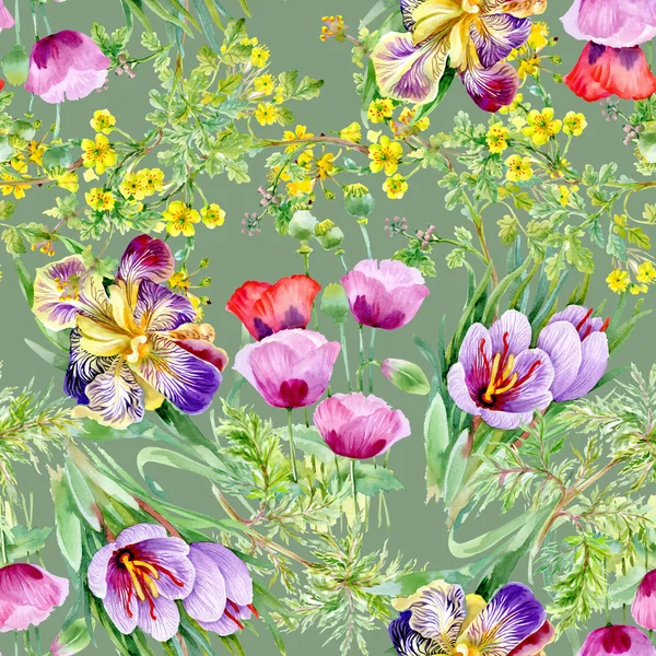 Akvarell sömlös blommönster — Stockfoto