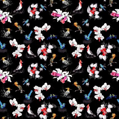 Desen yaz çiçek ve egzotik kuşlar