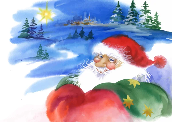 Nuovo anno carta con Babbo Natale — Vettoriale Stock