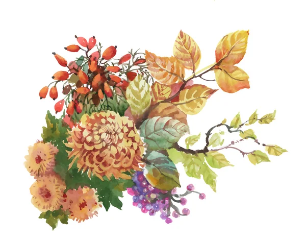 Hartriegel und Blüten mit gelben Blättern — Stockvektor