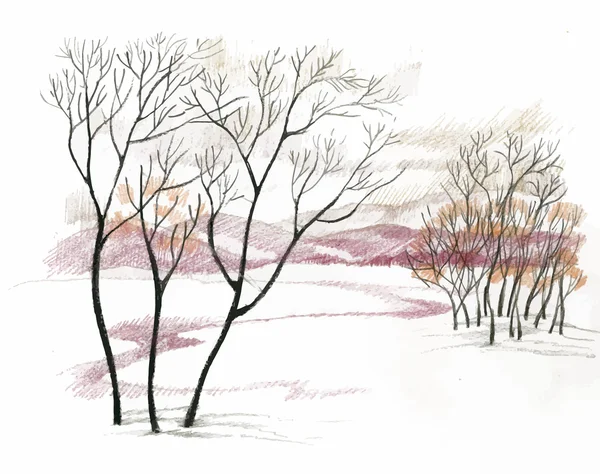 Aquarela paisagem de inverno — Vetor de Stock