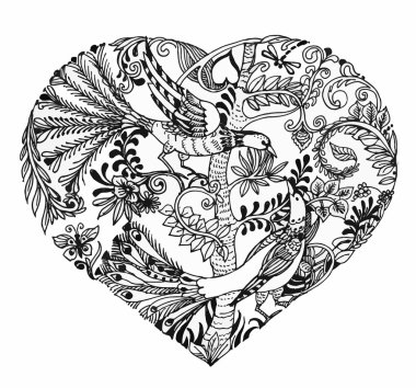 kalp şeklinde dal kuşlarda kroki çizimi