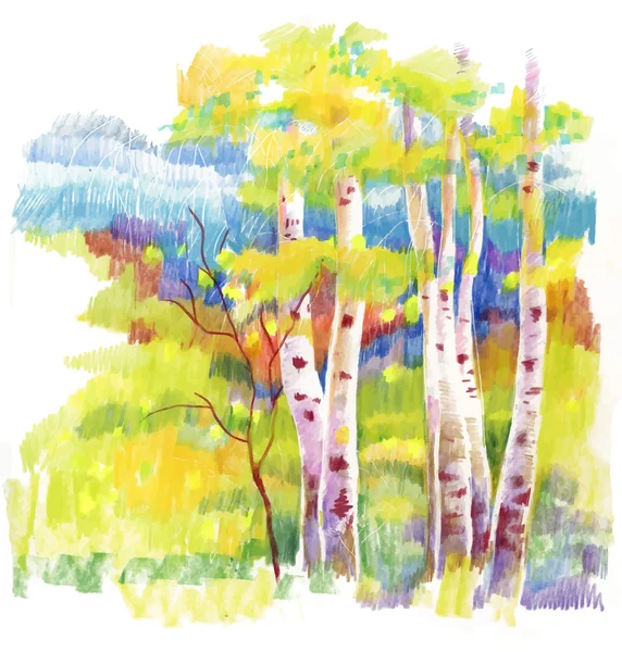 Herbst Wald Filzstift Illustration. — Stockvektor