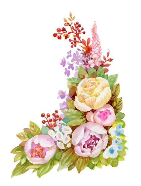 Aquarelle motif floral avec des fleurs roses sur fond blanc . — Image vectorielle