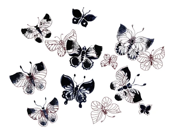 Mariposas de primavera patrón conjunto fondo . — Vector de stock